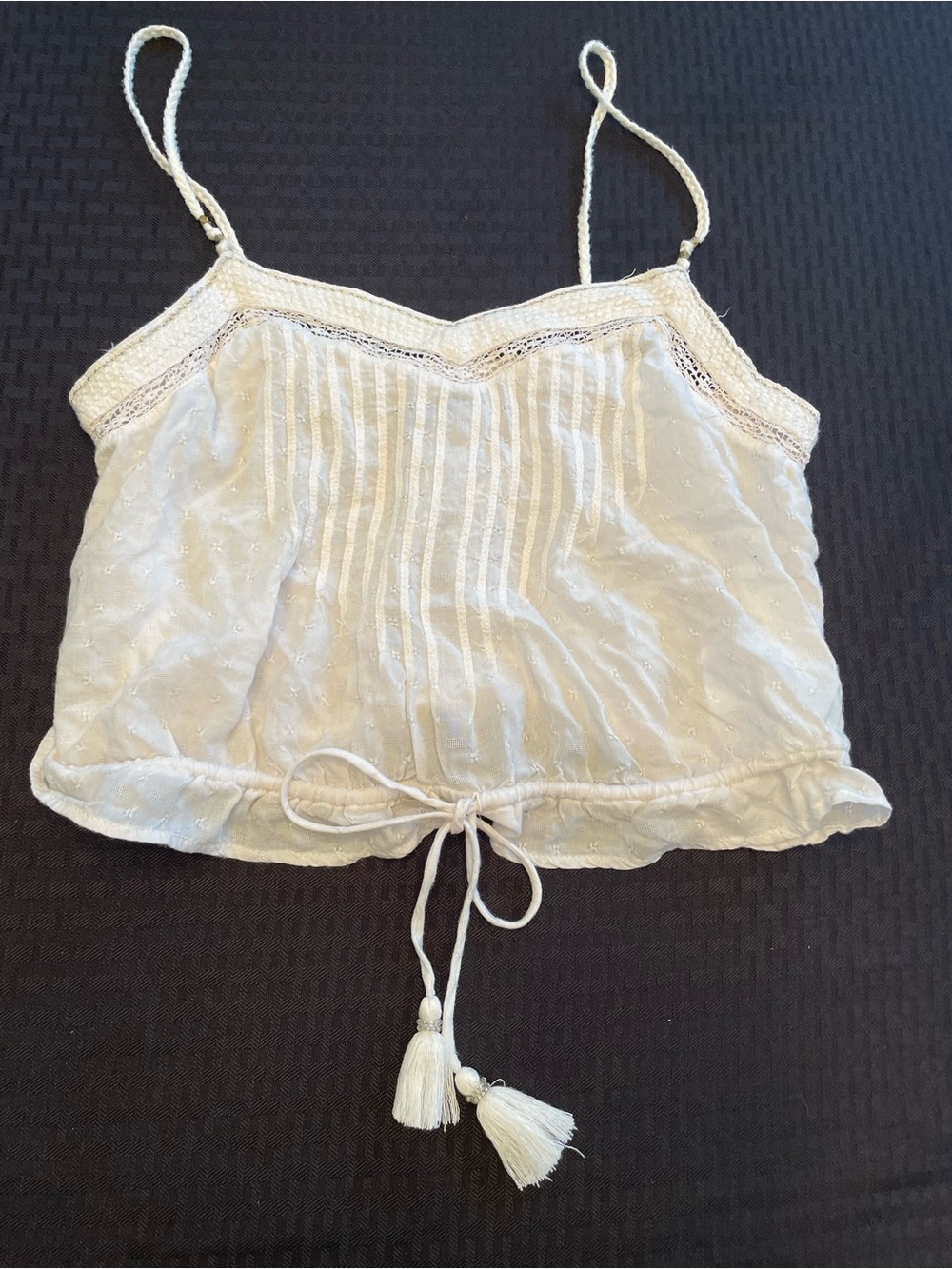 American Eagle Outfitters Cream Spaghetti Strap Tie-Hem Camisole
